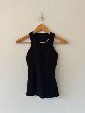 Alo Yoga Ribbed Black Built In Bra Racerback Tank Top | Size XS